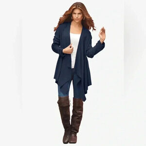 ☘️ EUC Roaman’s Fine Gauge Handkerchief Hem Cardigan, Size 1X (22/24), Navy